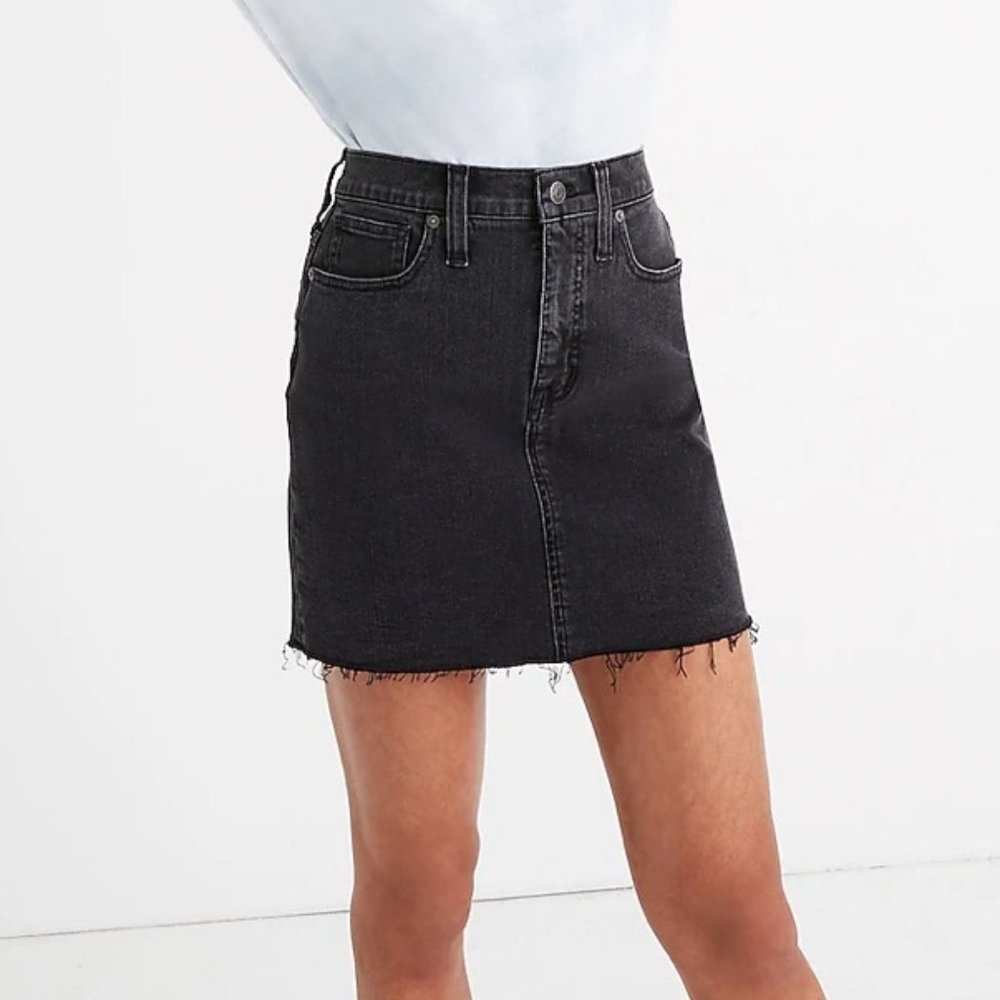 Madewell Size 27 Stretch Denim Straight Mini Skirt Raw Hem